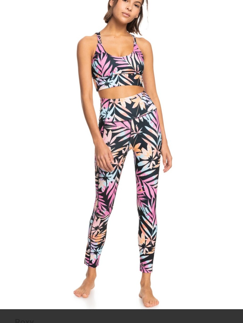 Roxy Dryflight Leggings - Black with Pink Tropical Print -xxl Fits Like XL
